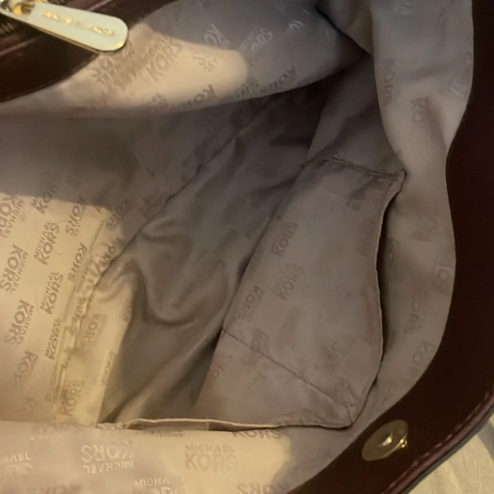 Michael Kors Burgundy Leather Tote with Gold Chain Handles